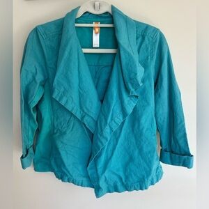 Lucy Linen Cotton Open Hang Jacket Green Teal Size Small